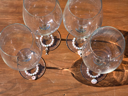 Ocean Theme Enamel Wine Glass Charms - 4 pack drinks decorations with various ocean charms