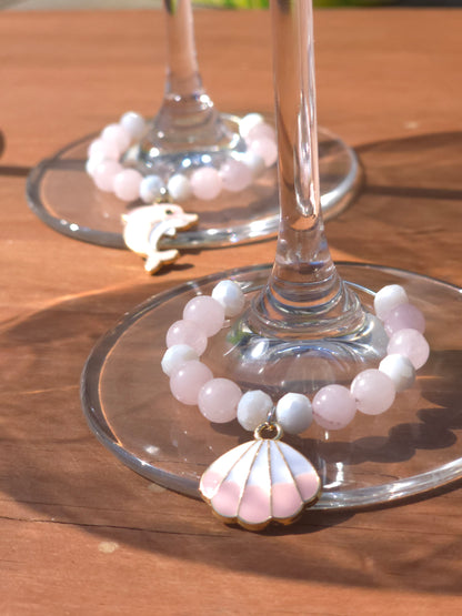 Ocean Theme Enamel Wine Glass Charms - 4 pack drinks decorations with various ocean charms