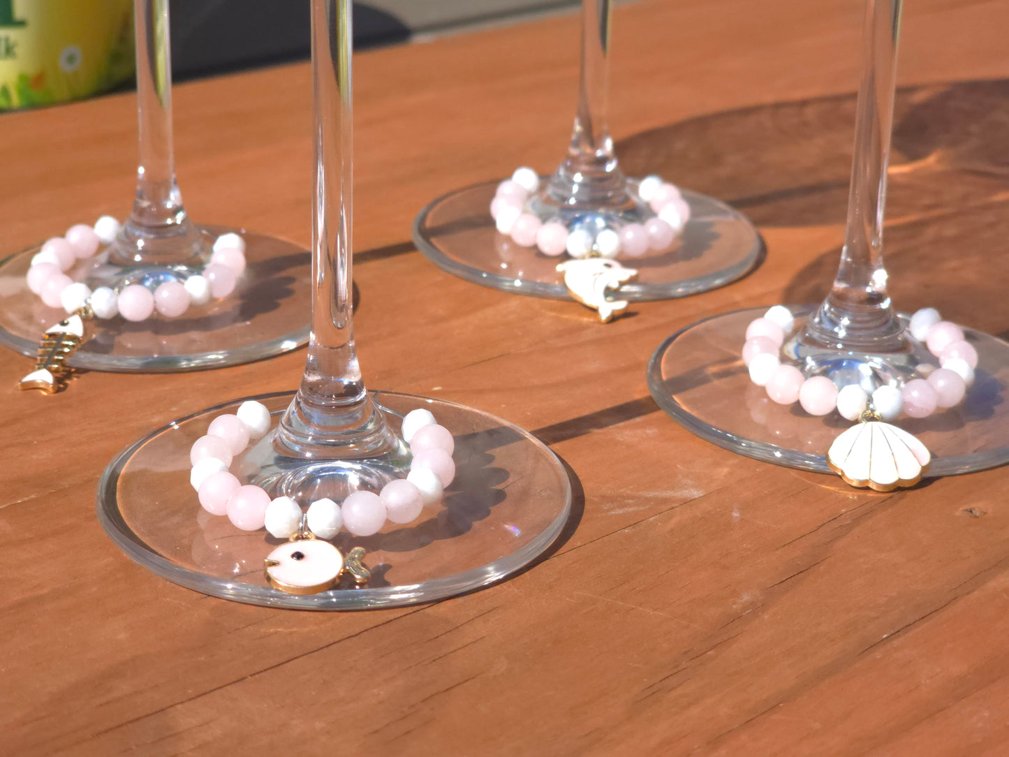 Ocean Theme Enamel Wine Glass Charms - 4 pack drinks decorations with various ocean charms