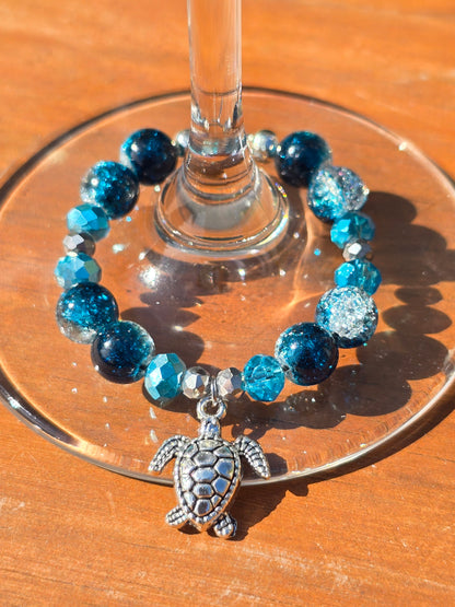 Ocean animal glass charm - blue glass beaded wine charms