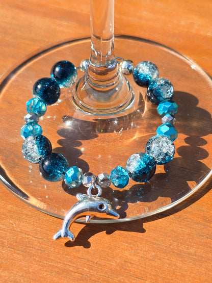 Ocean animal glass charm - blue glass beaded wine charms