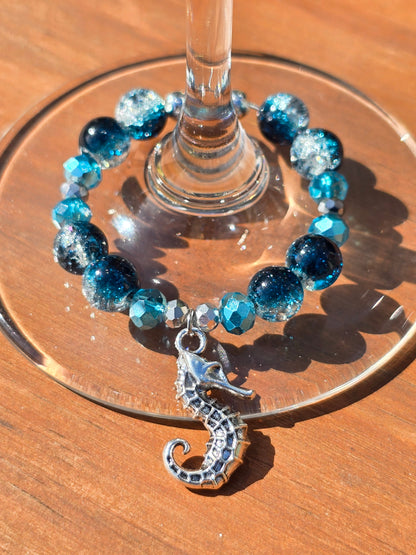 Ocean animal glass charm - blue glass beaded wine charms