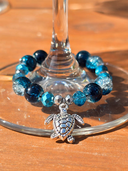 Ocean animal glass charm - blue glass beaded wine charms