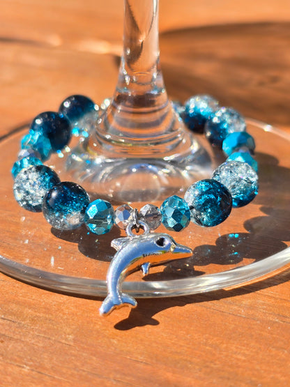 Ocean animal glass charm - blue glass beaded wine charms