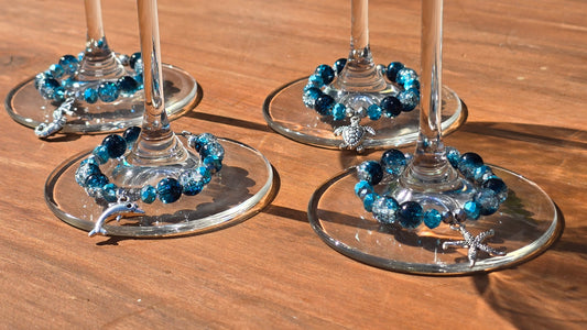 Ocean animal glass charm - blue glass beaded wine charms