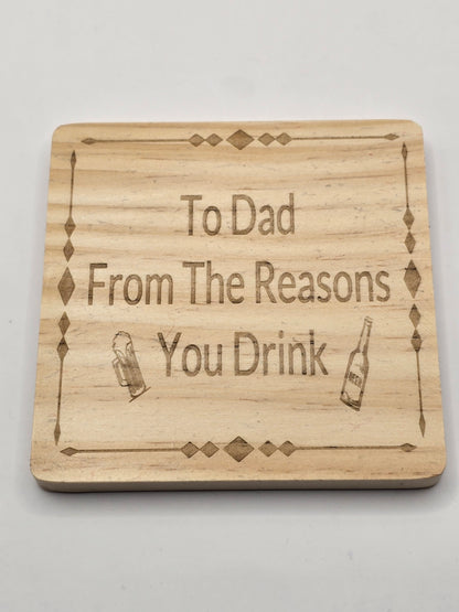 Personalised Bottle Opener and Wooden Coaster Set
