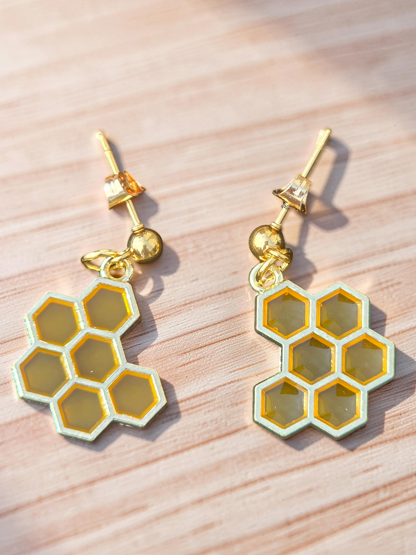 Bee Necklace and Earring Set - Handmade Bumble Bee Necklace with Honeycomb Earrings