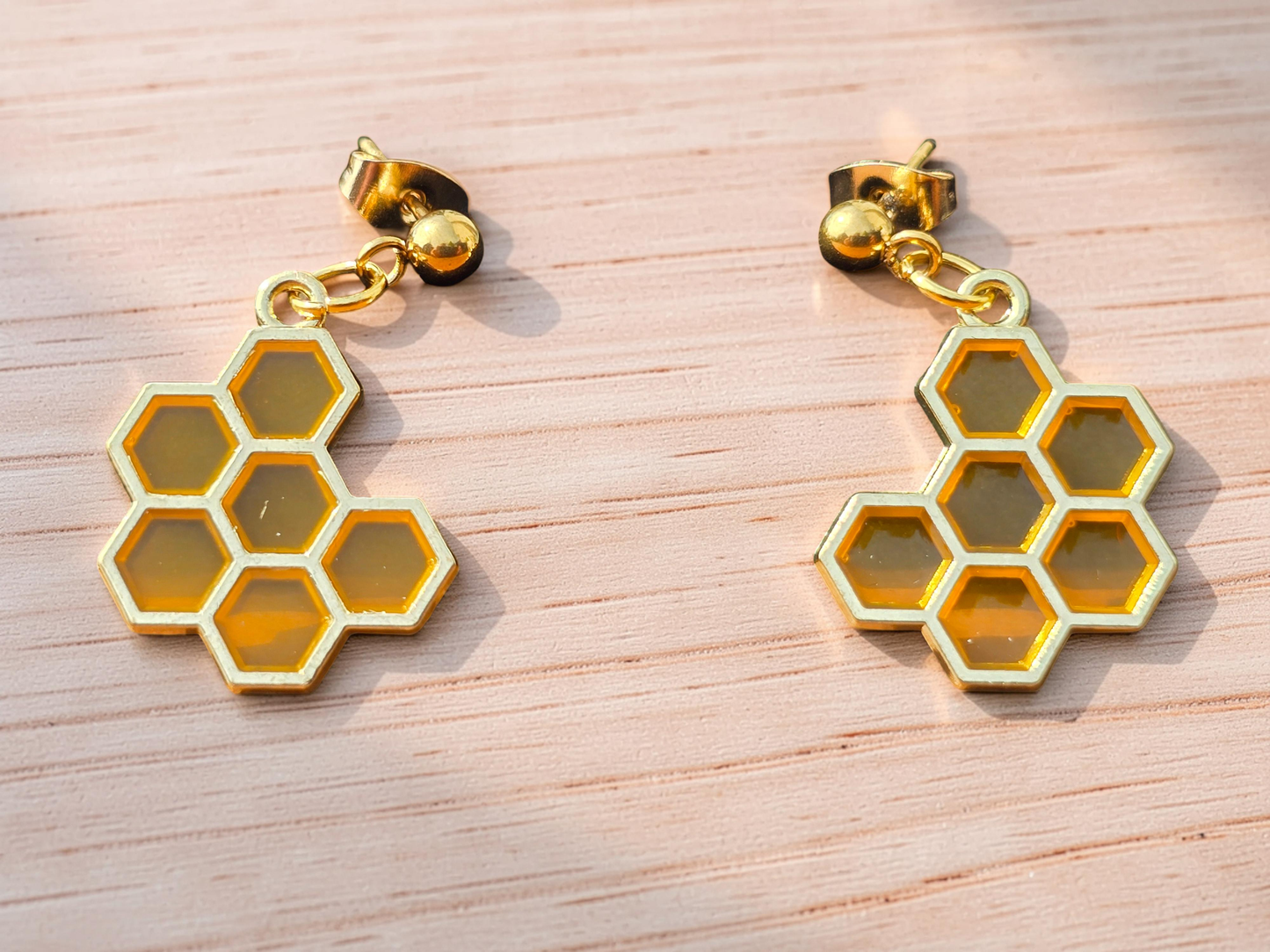 Bee Necklace and Earring Set - Handmade Bumble Bee Necklace with Honeycomb Earrings