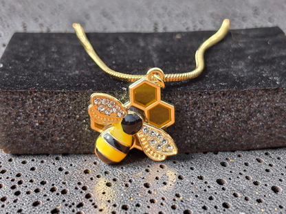 Bee Necklace and Earring Set - Handmade Bumble Bee Necklace with Honeycomb Earrings