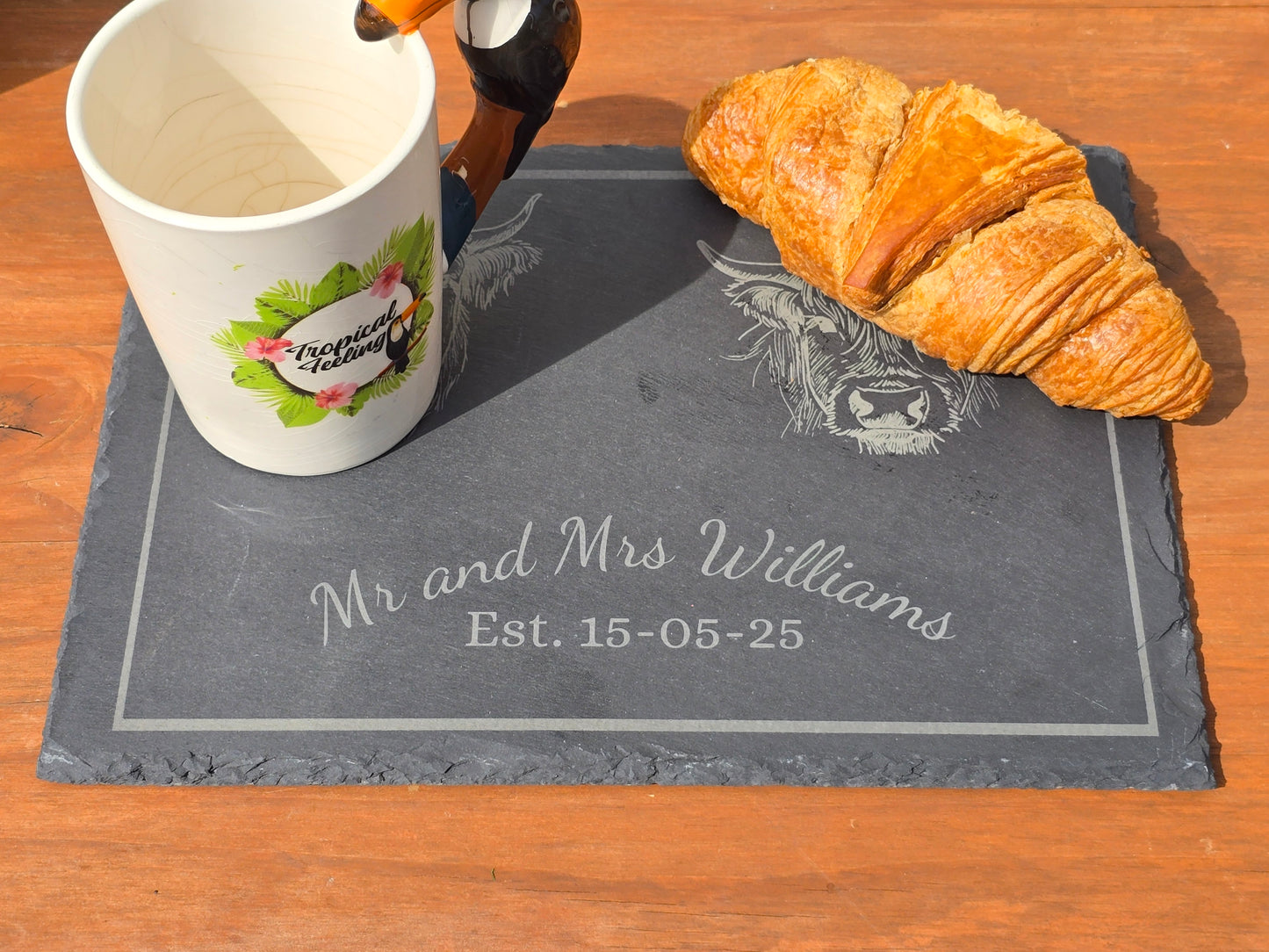 Personalised Highland Cow Mr and Mrs serving slate - Cheese board / Charcuterie board