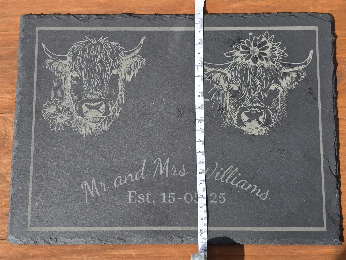 Personalised Highland Cow Mr and Mrs serving slate - Cheese board / Charcuterie board