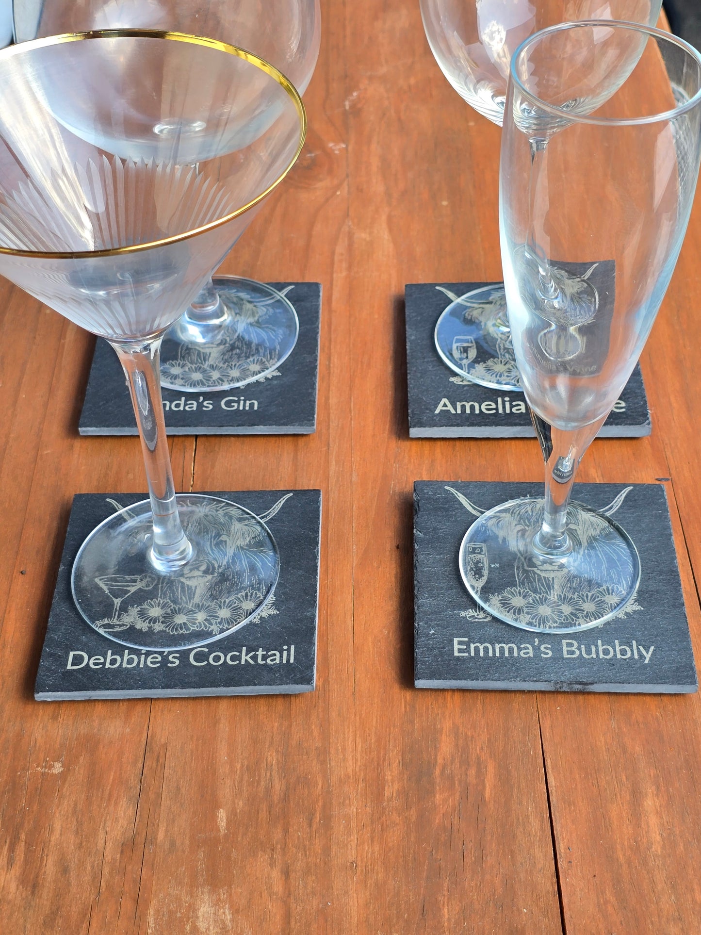 Personalised Highland Cow Slate Coaster - "Your Name's Bubbly" Text