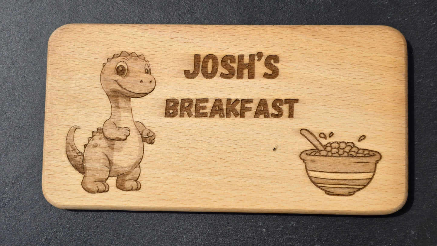 Personalised Kids Dinosaur Breakfast Board - Your Name Engraved