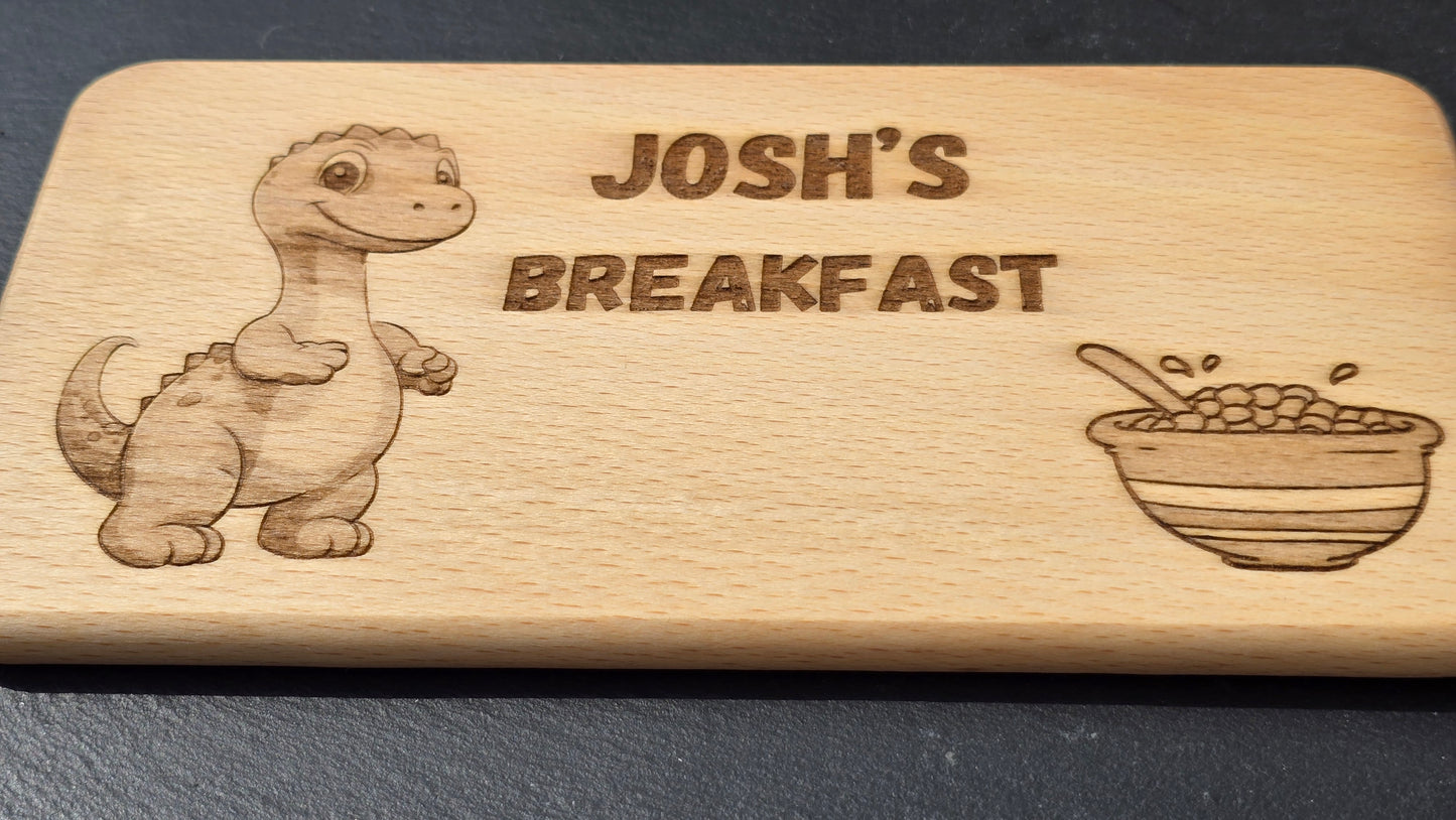Personalised Kids Dinosaur Breakfast Board - Your Name Engraved