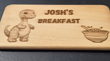 Personalised Kids Dinosaur Breakfast Board - Your Name Engraved