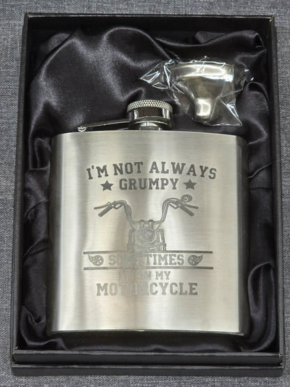 Engraved stainless steel 6oz hipflask - Spirit / Liquor flask with various designs - With Gift Box