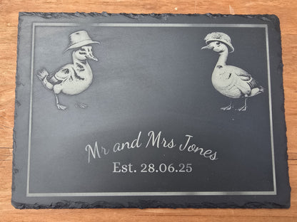 Personalised "Mr & Mrs" Duck Slate Serving Platter - Cheese / Charcuterie Board