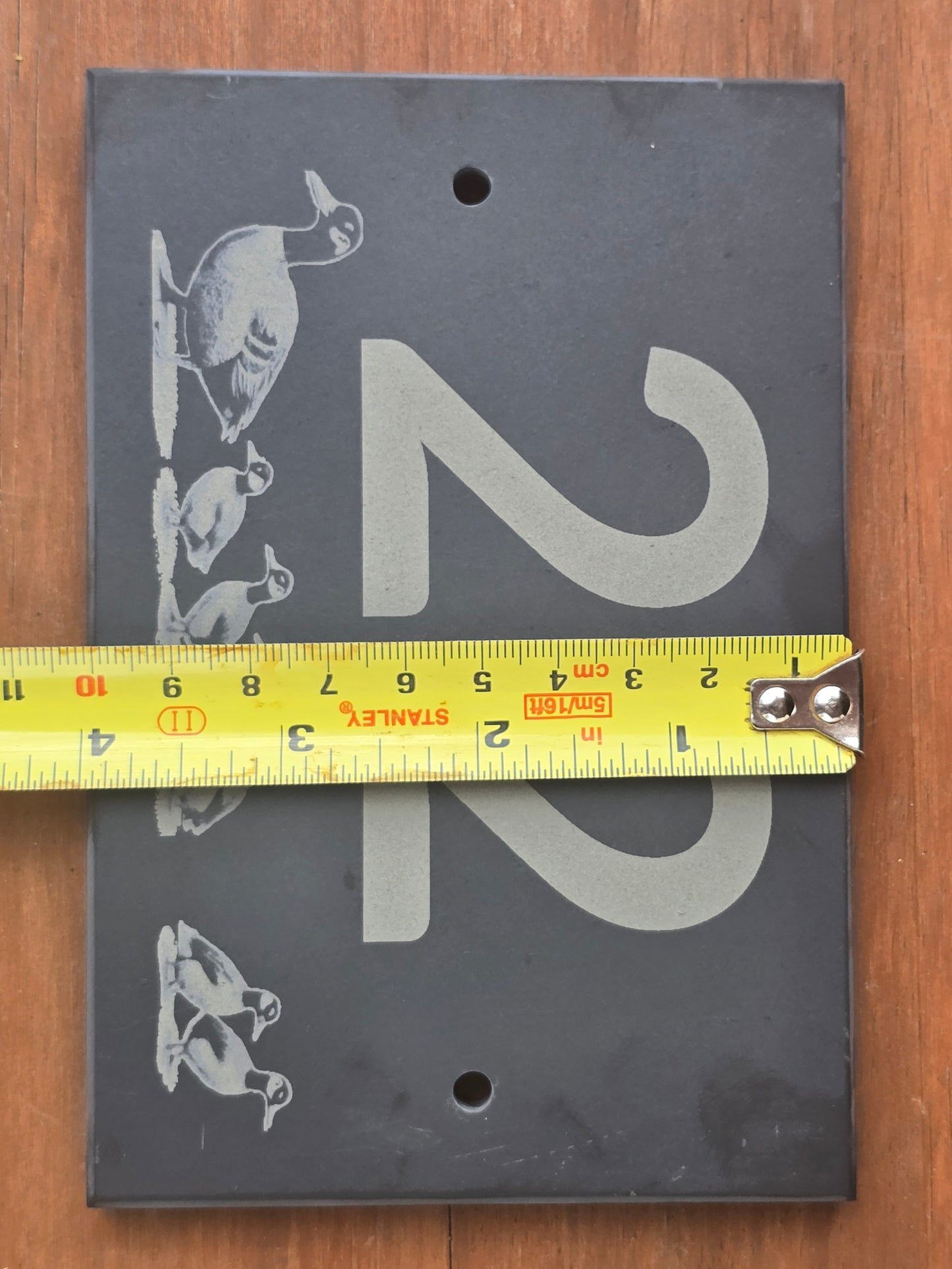 House number slate sign with duck and ducklings - Plaque with fittings