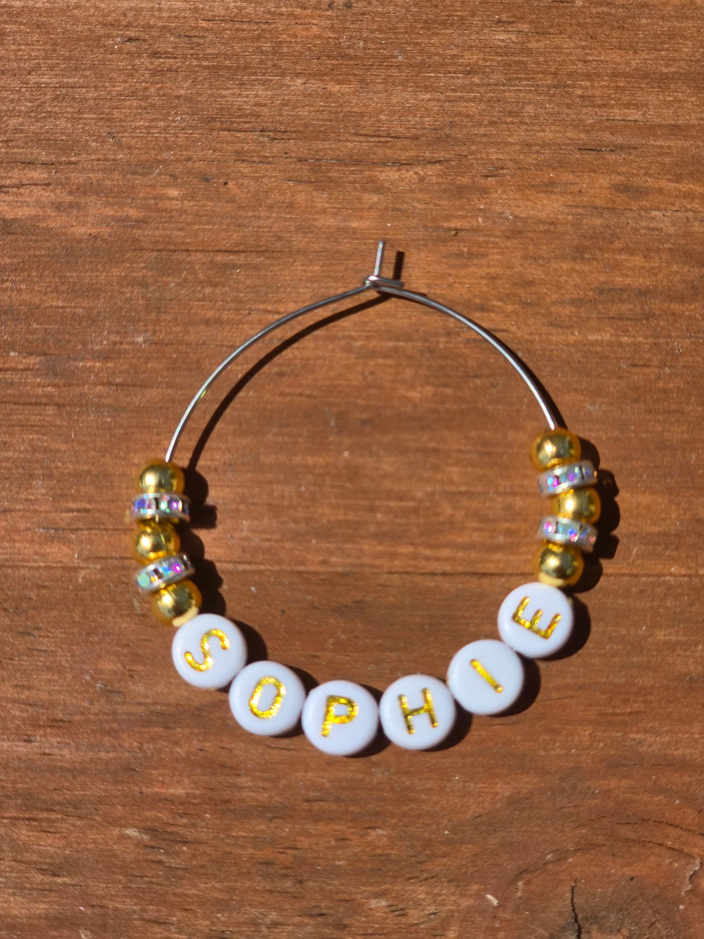 Personalised Wine Glass Charms - Gold and white design with [your name]