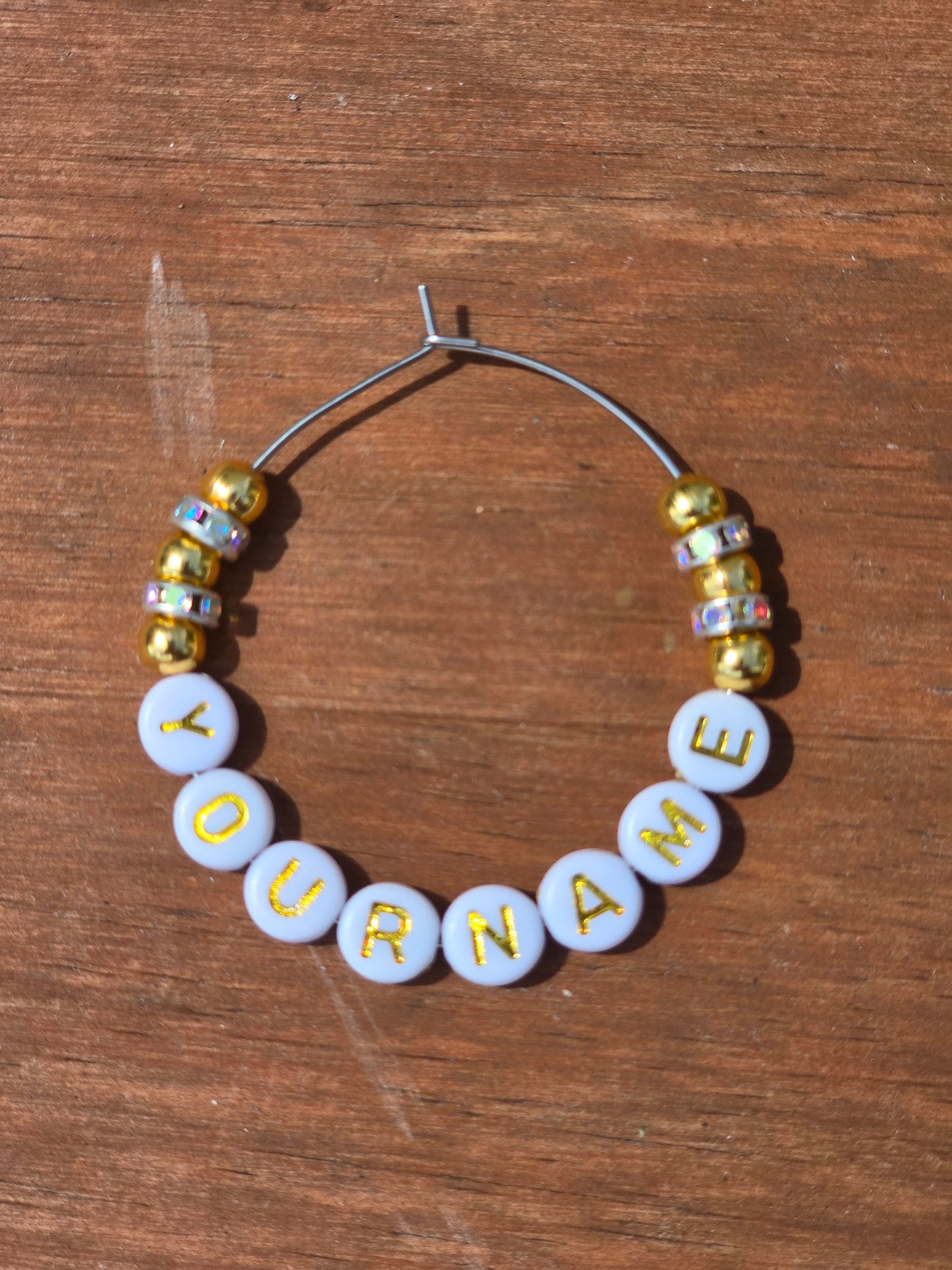 Personalised Wine Glass Charms - Gold and white design with [your name]