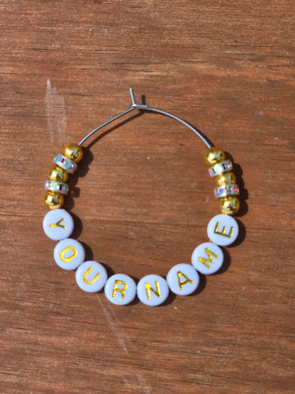 Personalised Wine Glass Charms - Gold and white design with [your name]