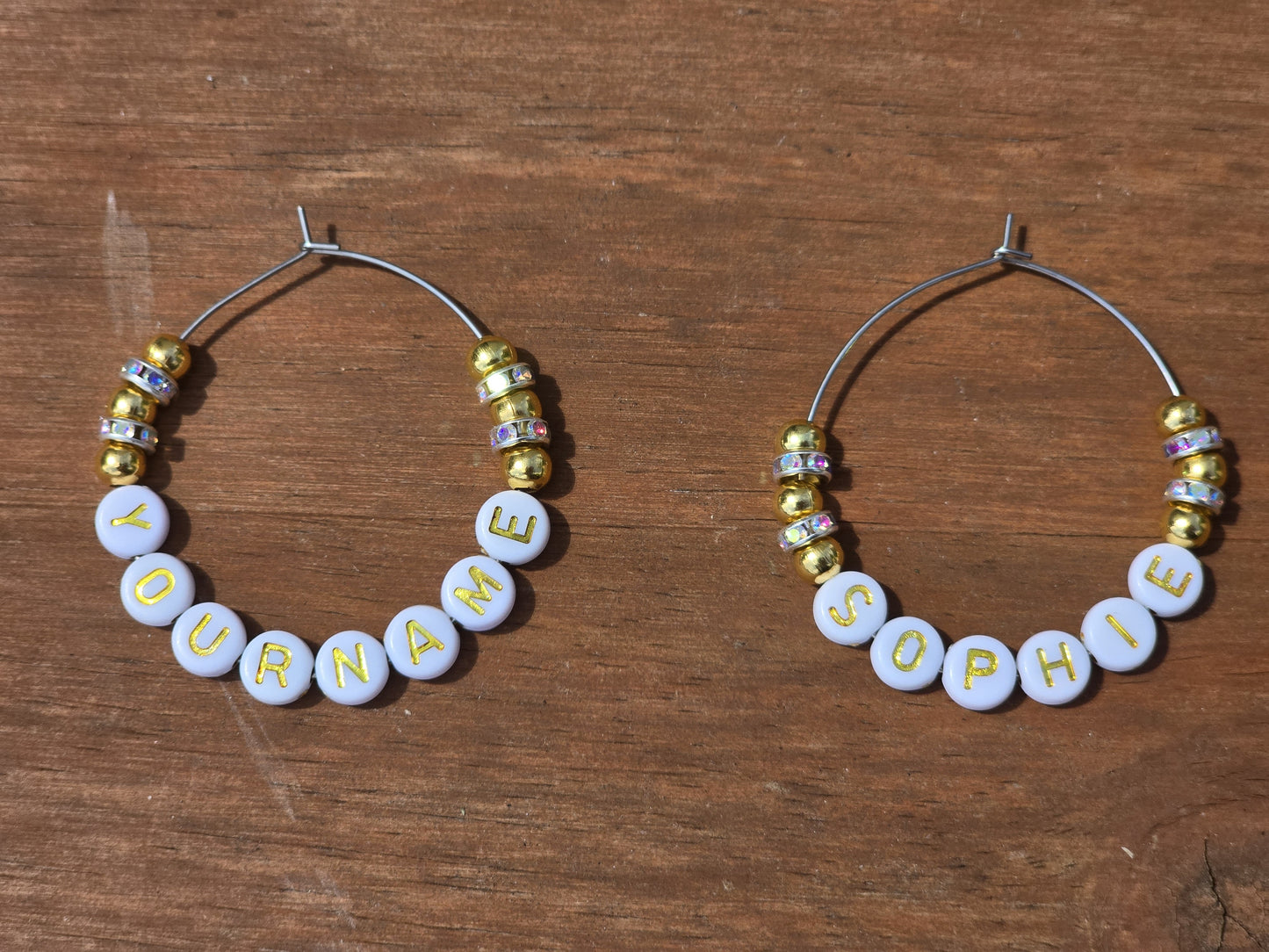Personalised Wine Glass Charms - Gold and white design with [your name]