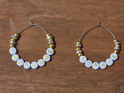 Personalised Wine Glass Charms - Gold and white design with [your name]