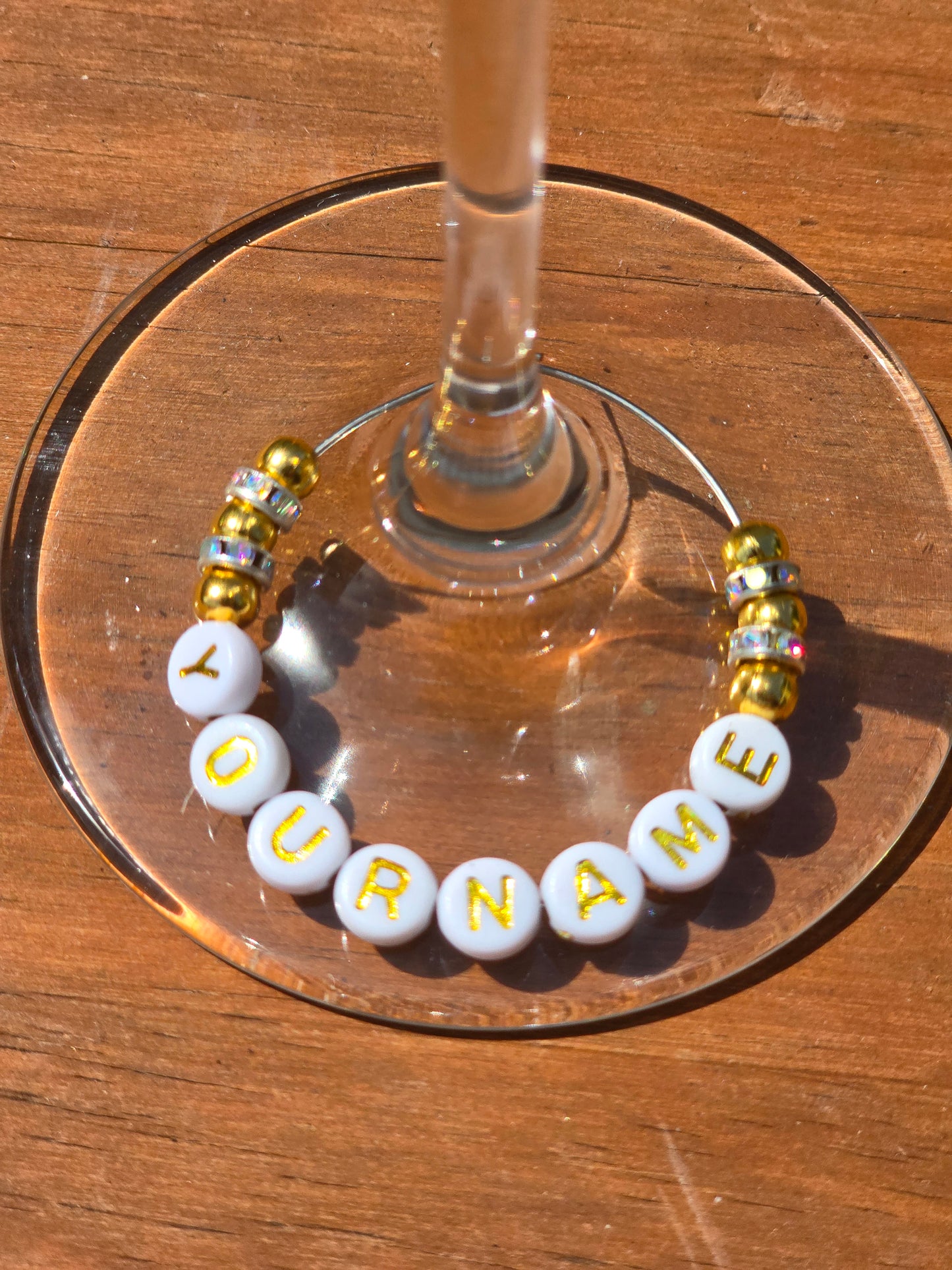 Personalised Wine Glass Charms - Gold and white design with [your name]
