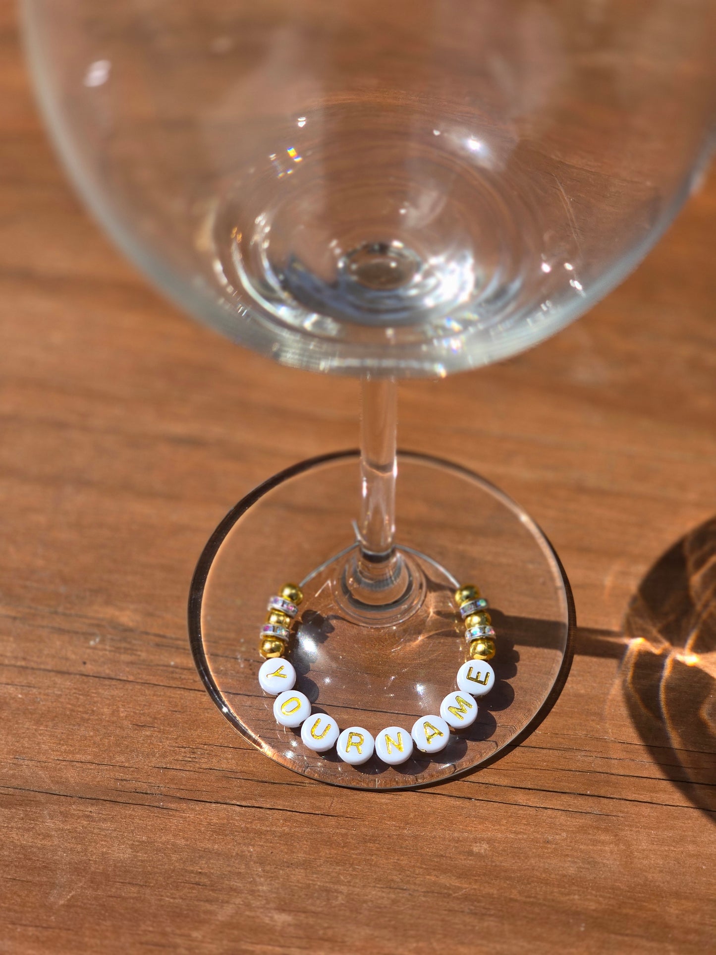 Personalised Wine Glass Charms - Gold and white design with [your name]