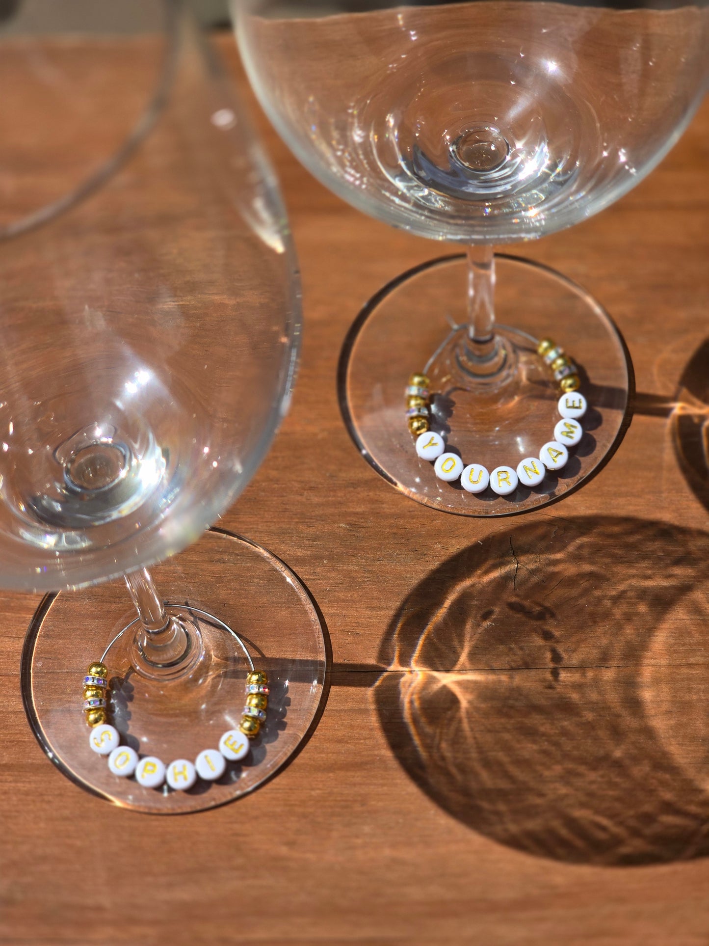 Personalised Wine Glass Charms - Gold and white design with [your name]