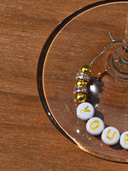 Personalised Wine Glass Charms - Gold and white design with [your name]