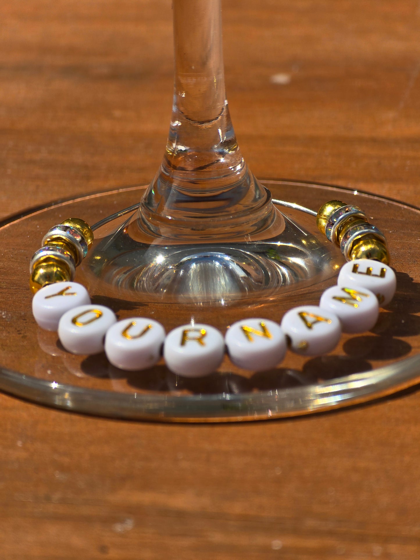 Personalised Wine Glass Charms - Gold and white design with [your name]