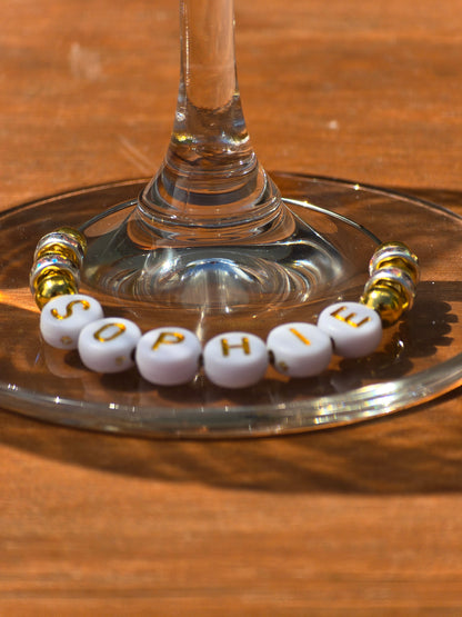Personalised Wine Glass Charms - Gold and white design with [your name]