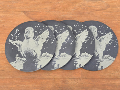 Duckling Round Slate Coaster - Cute Duck Themed Drinks Mat