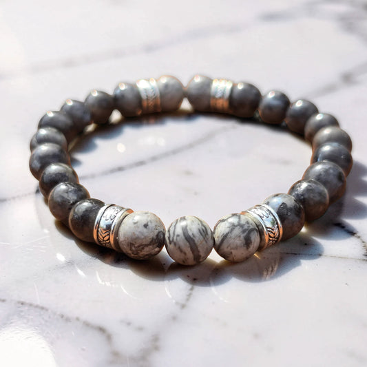 Men's Charcoal Grey and Marble effect Beaded Bracelet 7 Inch