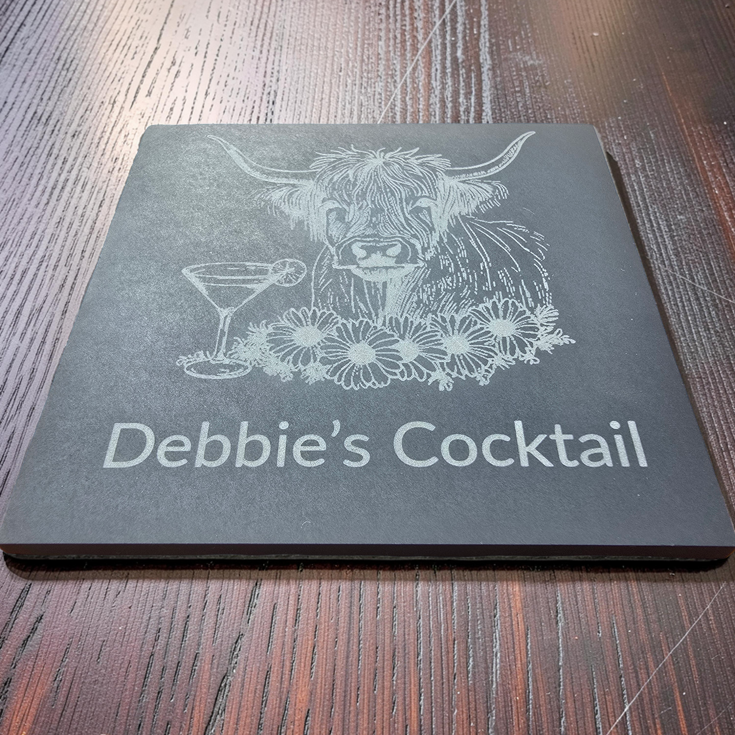 Personalised cocktail coaster - Highland Cow Slate Coaster