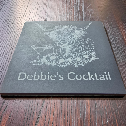 Personalised cocktail coaster - Highland Cow Slate Coaster