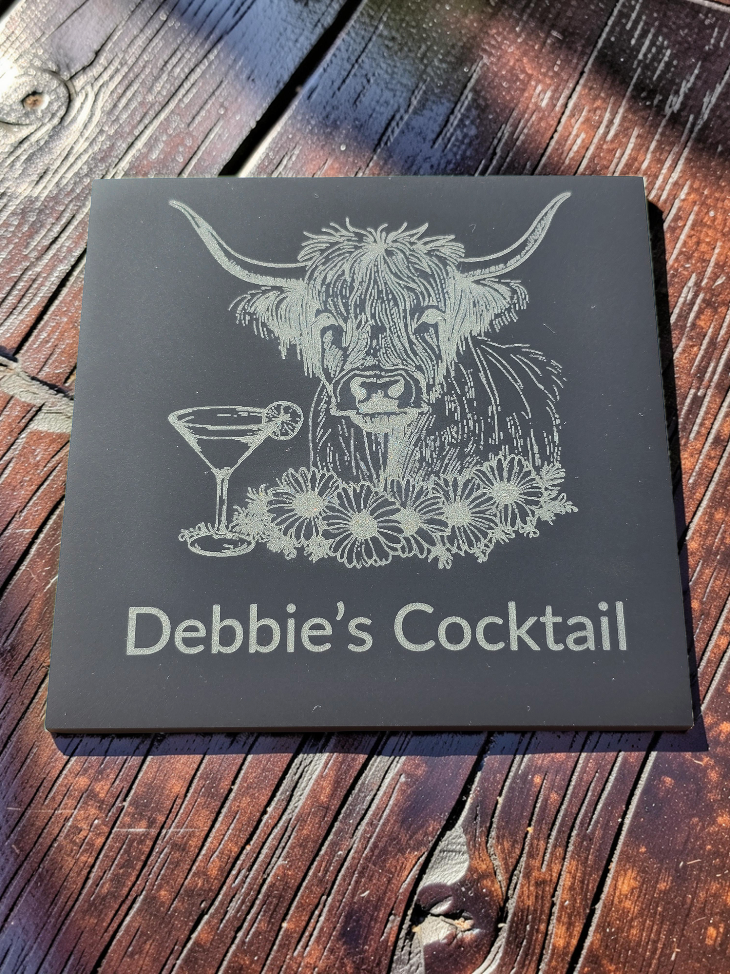 Personalised cocktail coaster - Highland Cow Slate Coaster