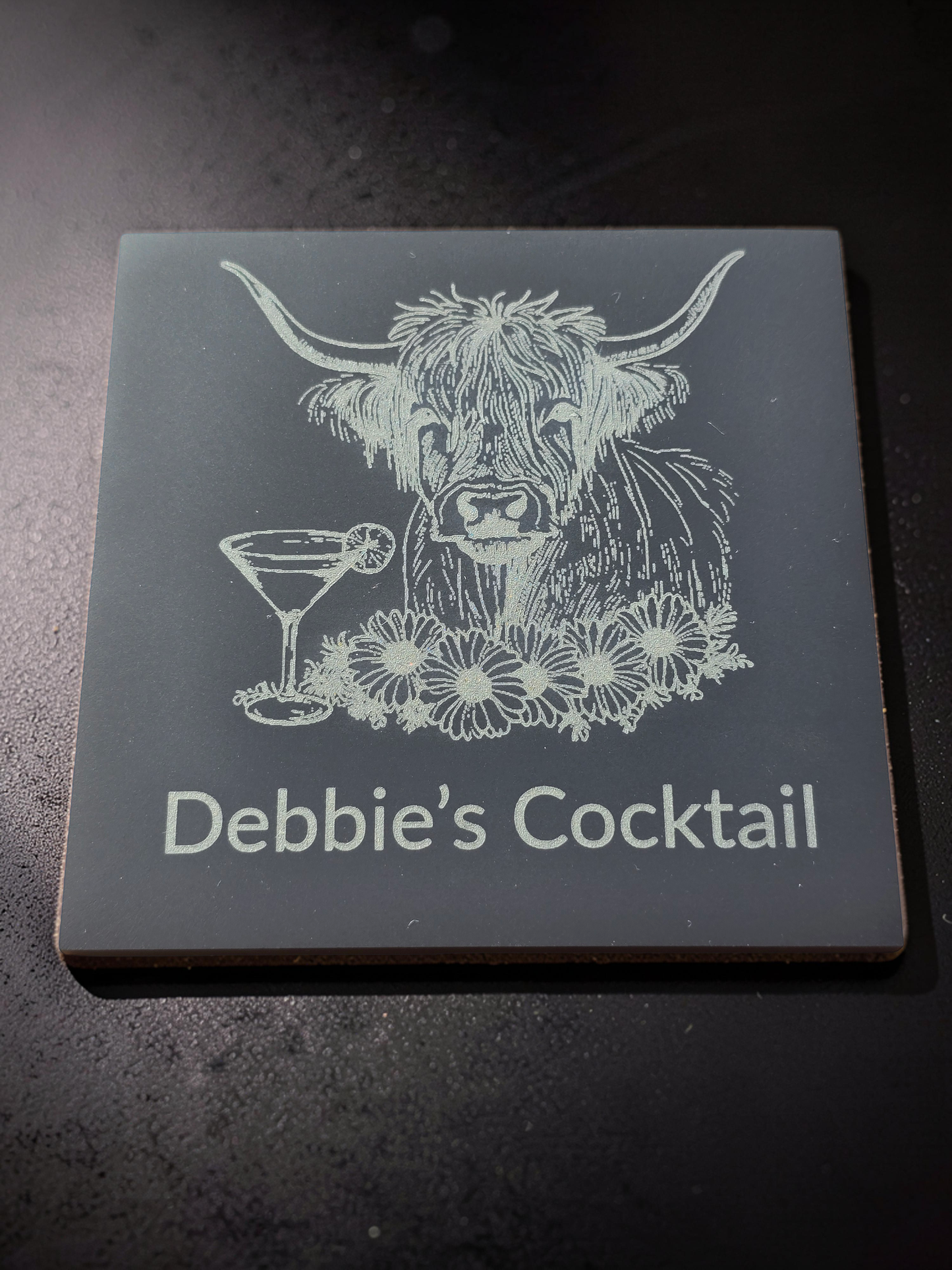 Personalised cocktail coaster - Highland Cow Slate Coaster