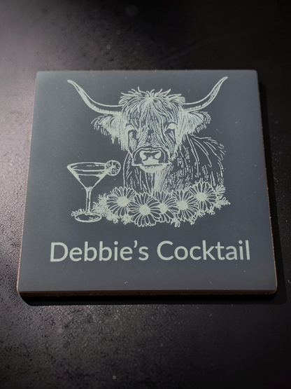 Personalised cocktail coaster - Highland Cow Slate Coaster