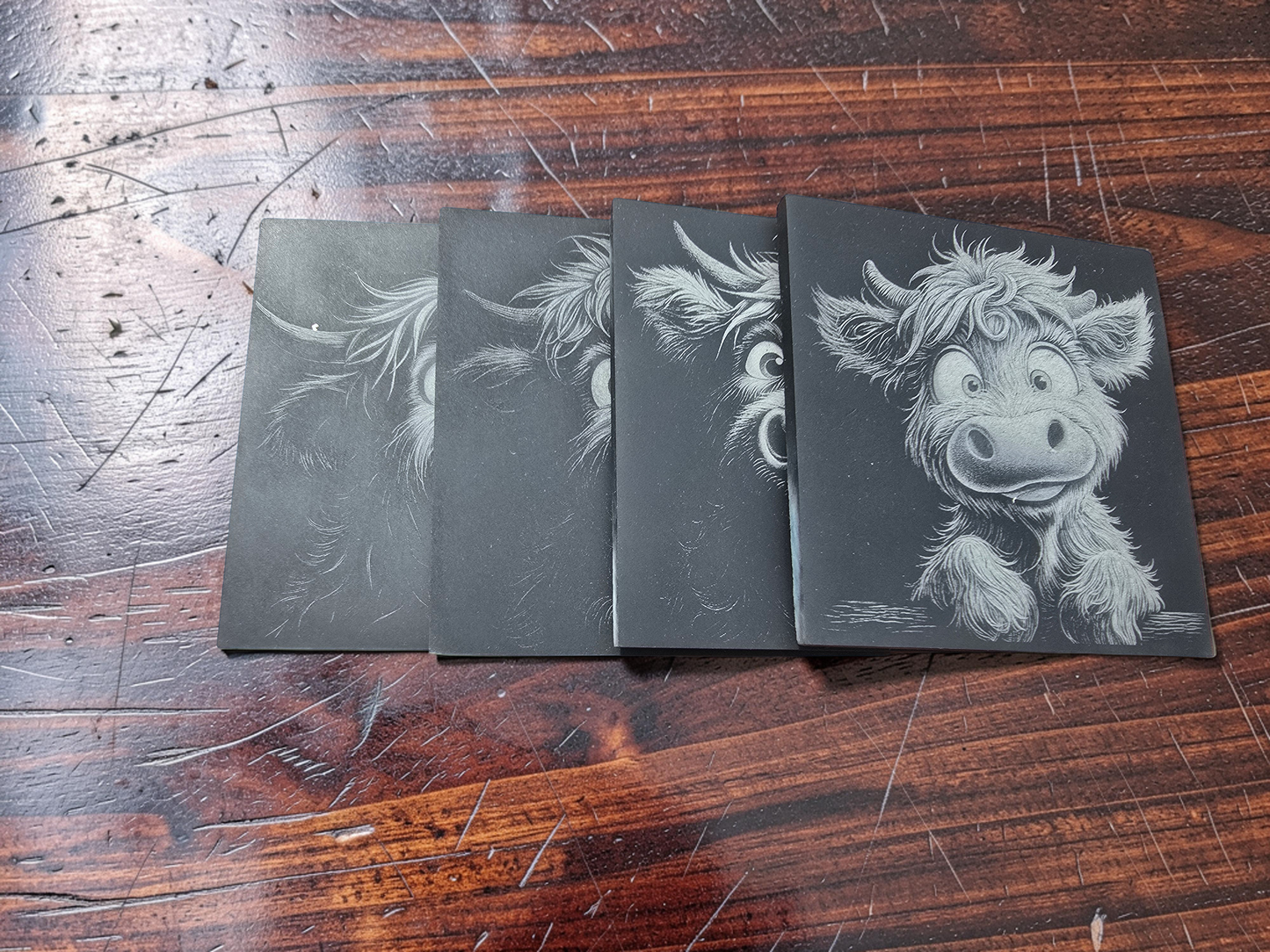 Highland Cow Coasters - Cute Highland Cow Slate Coasters 4 Pack