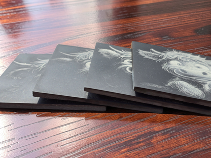 Highland Cow Coasters - Cute Highland Cow Slate Coasters 4 Pack