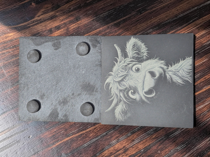 Highland Cow Coasters - Cute Highland Cow Slate Coasters 4 Pack