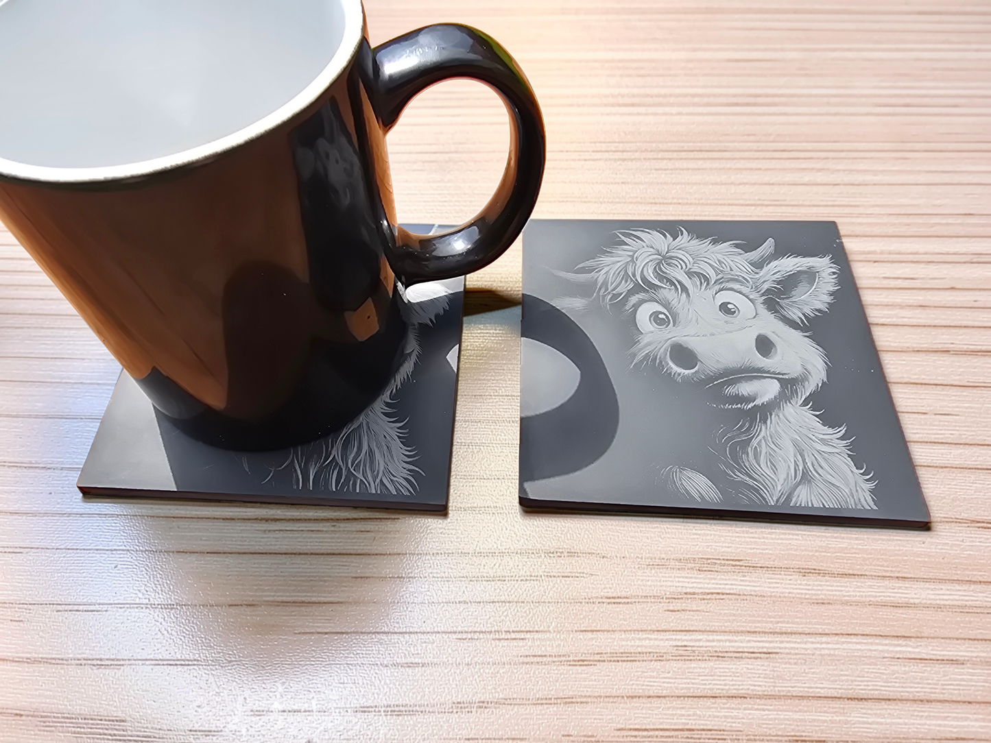 Highland Cow Coasters - Cute Highland Cow Slate Coasters 4 Pack
