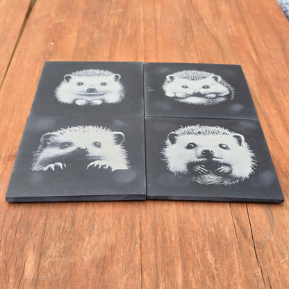 Hedgehog Slate Coaster Set - 4 pack drinks mat set