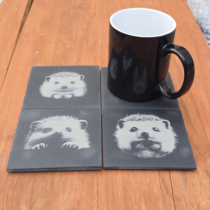 Hedgehog Slate Coaster Set - 4 pack drinks mat set
