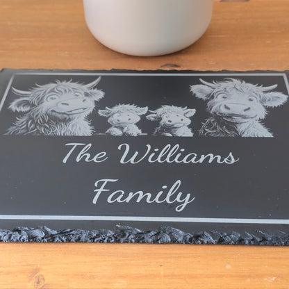 Customised Highland Cow Family Cheese Slate / Serving Board
