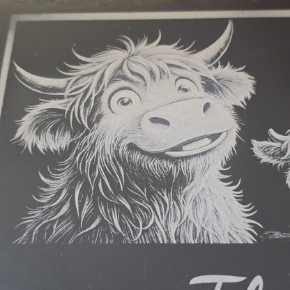 Customised Highland Cow Family Cheese Slate / Serving Board