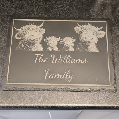 Customised Highland Cow Family Cheese Slate / Serving Board