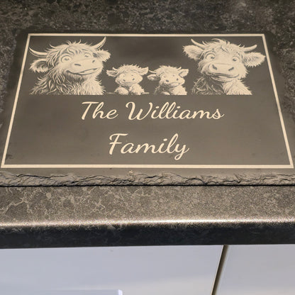 Customised Highland Cow Family Cheese Slate / Serving Board